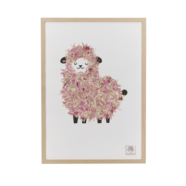 Herbier fleurs séchées Mouton rose cadre bois